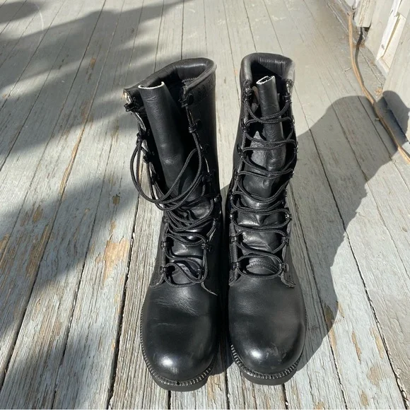 Vintage Combat Boots Altama Military Black Leather Lace Ups Mens 6 / Womens 8 - Picture 2 of 12